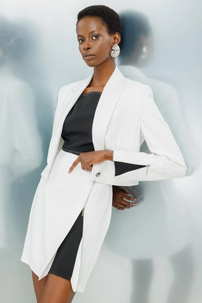 MODAİLGİ Fermuar Detaylı Yırtmaç Görünümlü Çizgili Çan Etek 3515