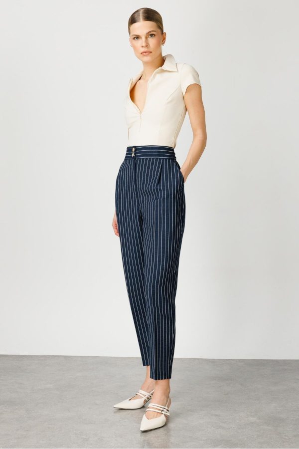 MODAİLGİ  Pileli Havuç Paça Çizgili Pantolon .4586