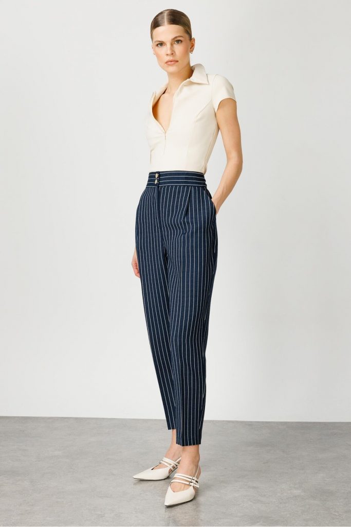 MODAİLGİ  Pileli Havuç Paça Çizgili Pantolon .4586