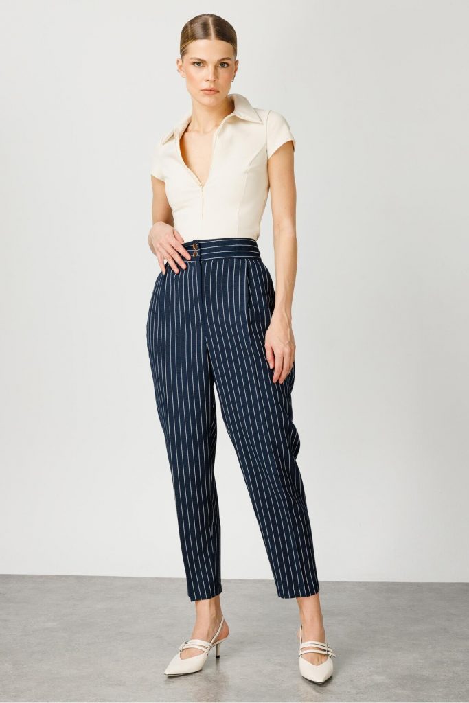 MODAİLGİ  Pileli Havuç Paça Çizgili Pantolon .4586