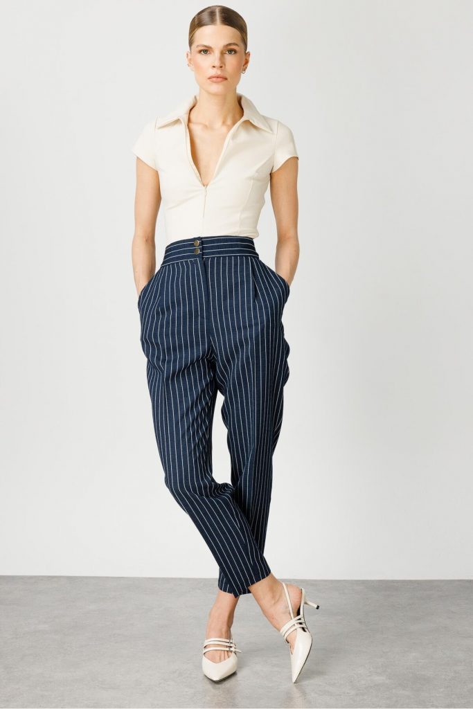 MODAİLGİ  Pileli Havuç Paça Çizgili Pantolon .4586