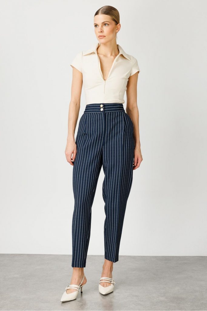 MODAİLGİ  Pileli Havuç Paça Çizgili Pantolon .4586