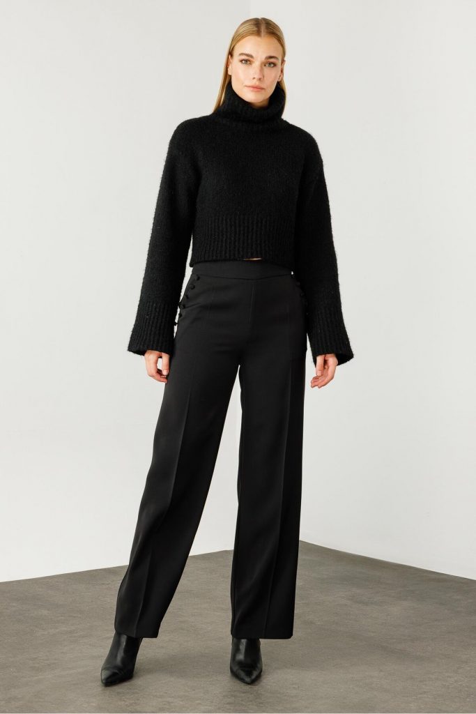 MODAİLGİ Yandan Cepli Düğme Detaylı Bol Paça Pantolon 04104