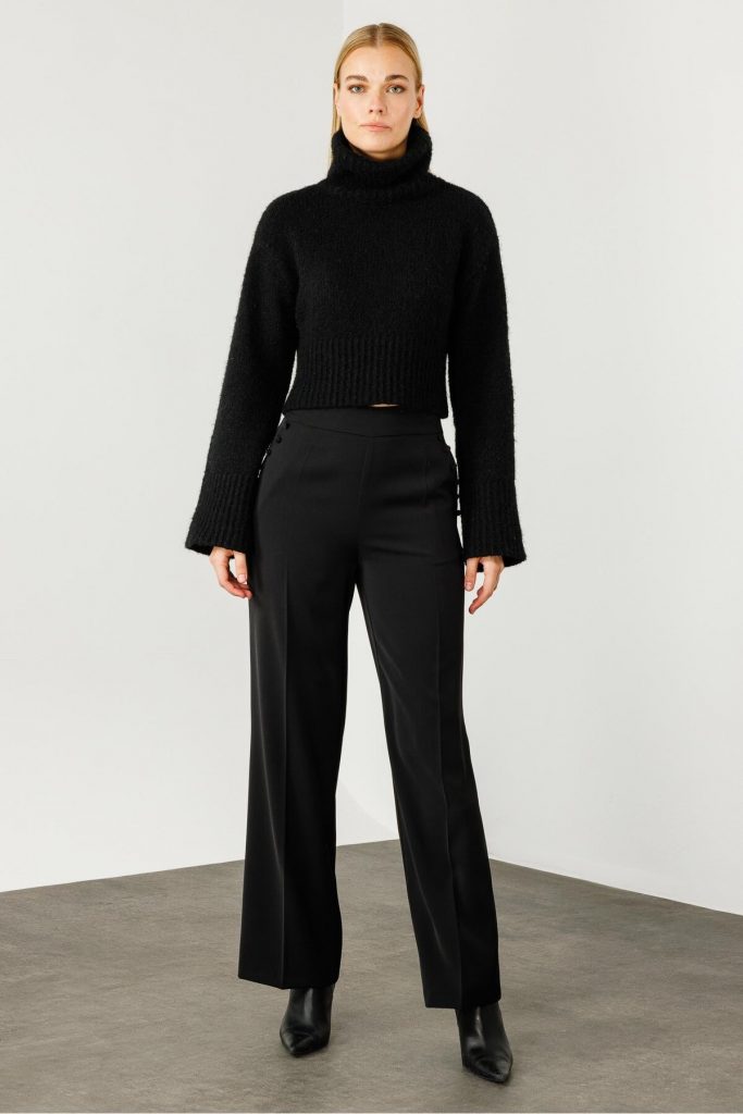 MODAİLGİ Yandan Cepli Düğme Detaylı Bol Paça Pantolon 04104