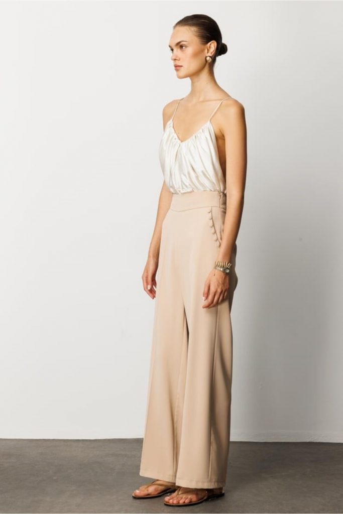 MODAİLGİ Yandan Cepli Düğme Detaylı Bol Paça Pantolon 04104 - TAŞ