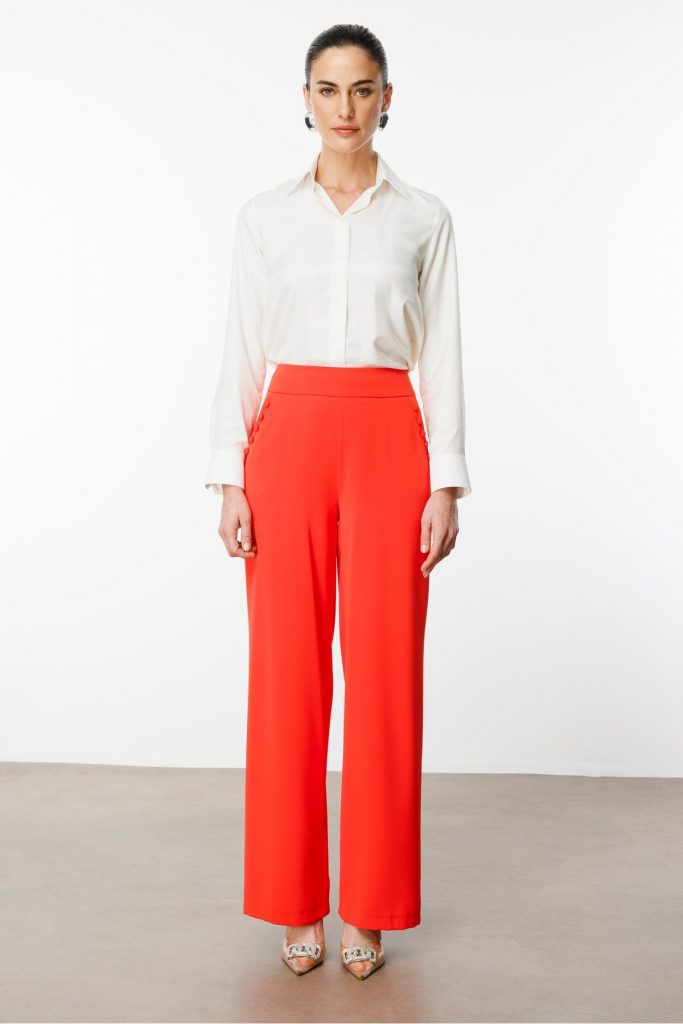 MODAİLGİ Yandan Cepli Düğme Detaylı Bol Paça Pantolon 04104 - mercan