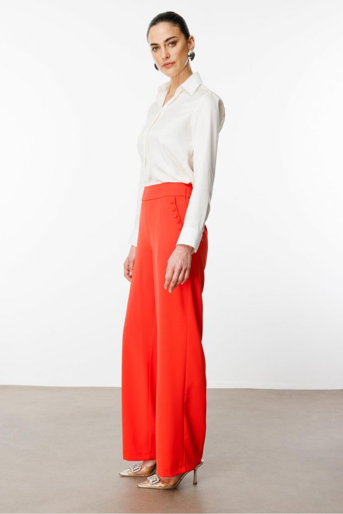 MODAİLGİ Yandan Cepli Düğme Detaylı Bol Paça Pantolon 04104 - mercan