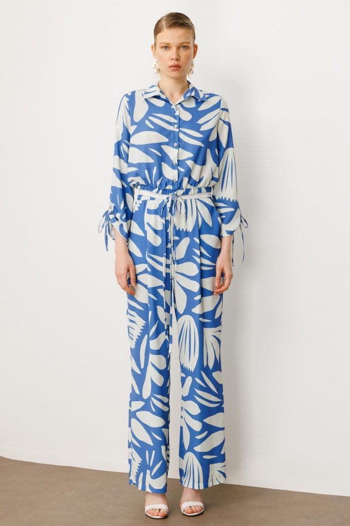 Modailgi Beli Lastikli Şerit Detaylı Bağlamalı Bol Pantolon  40065 - İNDİGO