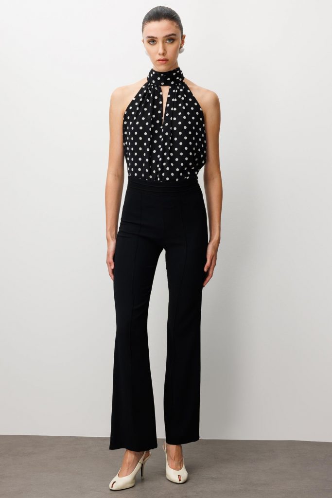 MODAİLGİ Yüksek Bel Nevrüllü İspanyol Paça Pantolon  4042