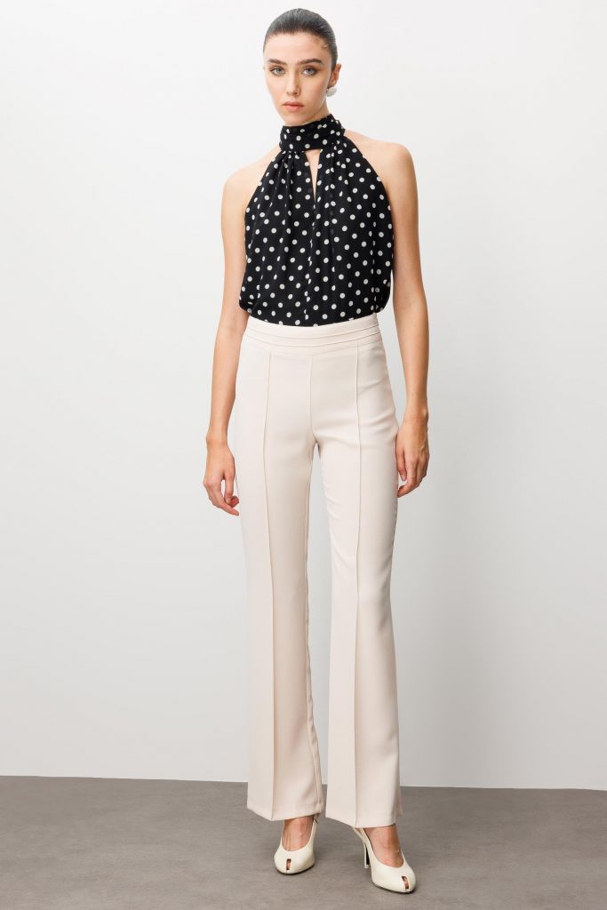 MODAİLGİ Yüksek Bel Nevrüllü İspanyol Paça Pantolon  4042