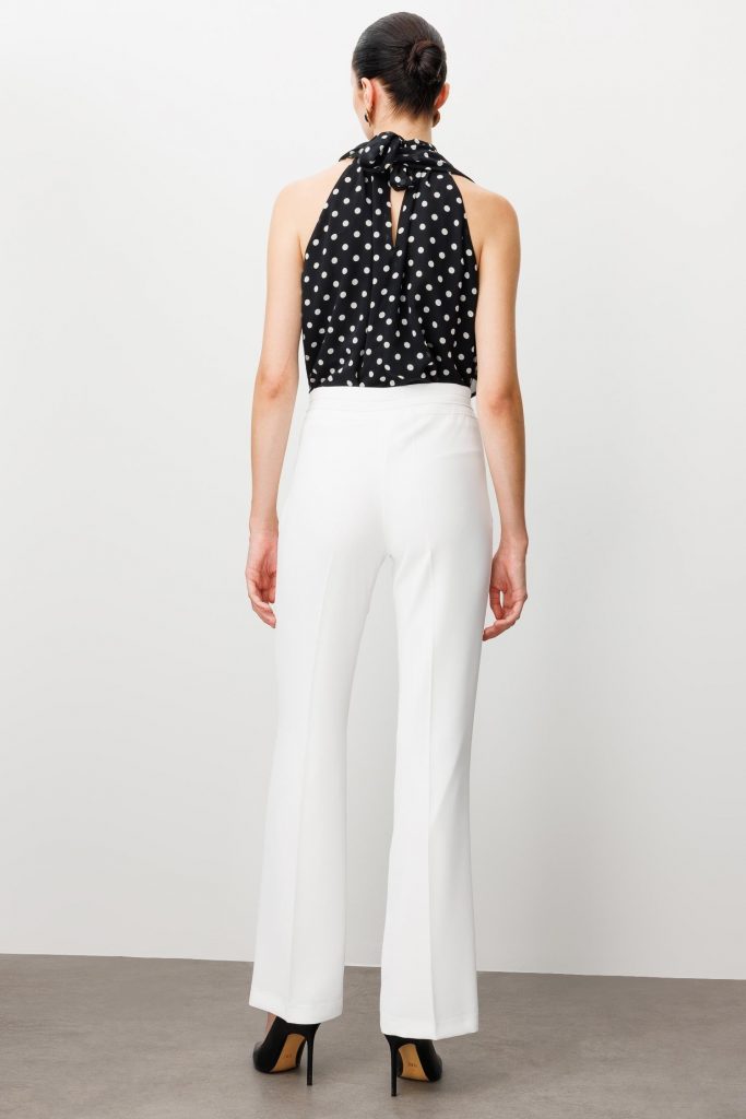 MODAİLGİ Yüksek Bel Nevrüllü İspanyol Paça Pantolon  4042 - EKRU