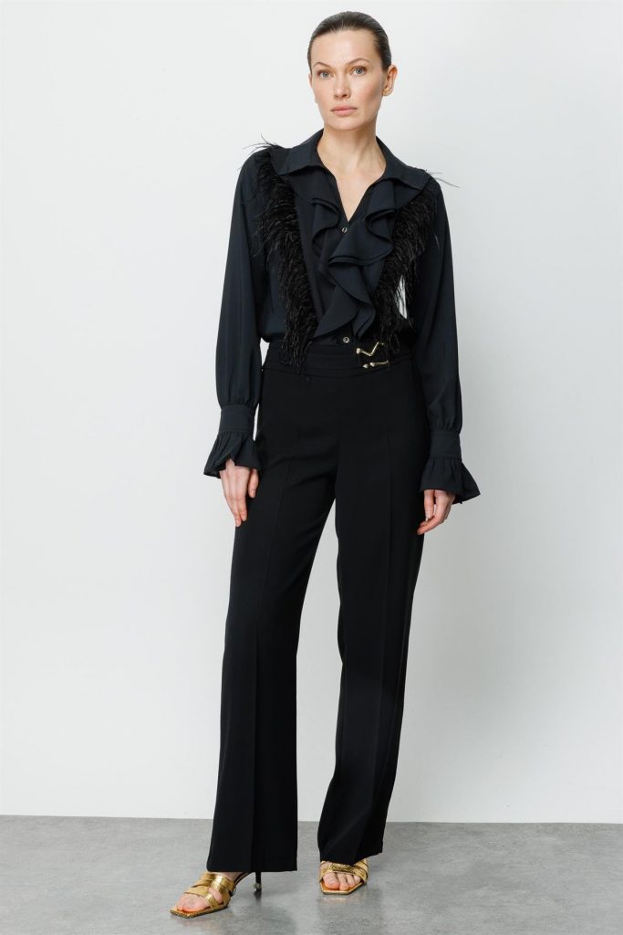 MODAİLGİ Beli Metal Toka Detaylı Pantolon  4043 - Siyah