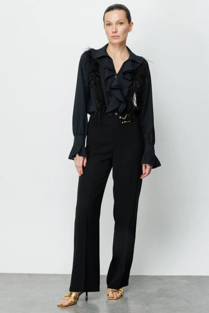 MODAİLGİ Beli Metal Toka Detaylı Pantolon  4043 - Siyah