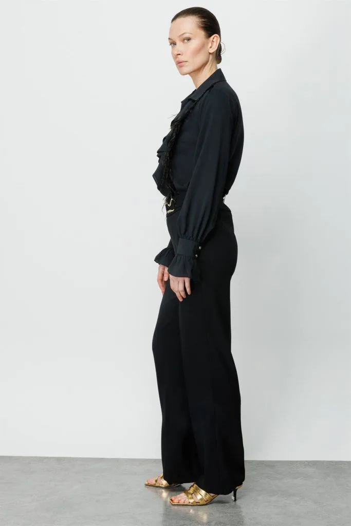 MODAİLGİ Beli Metal Toka Detaylı Pantolon  4043 - Siyah