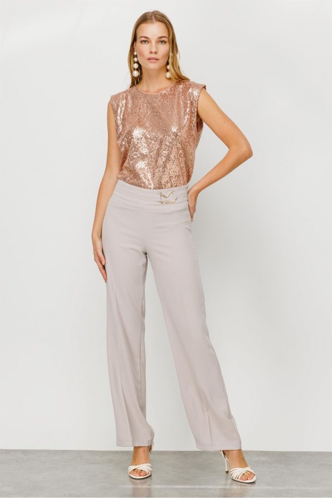 MODAİLGİ Beli Metal Toka Detaylı Pantolon  4043