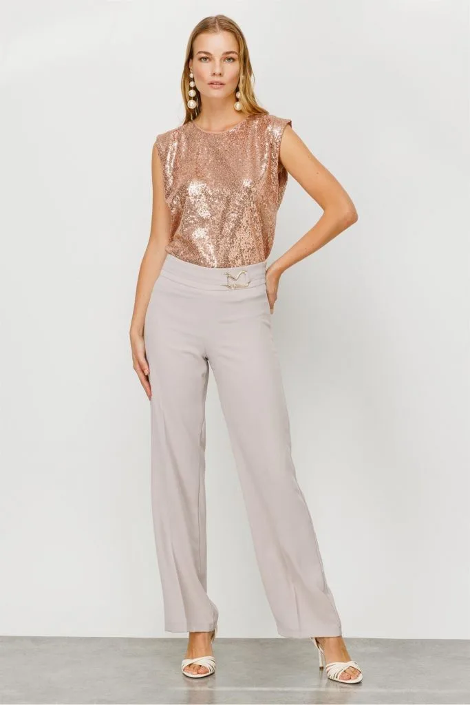 MODAİLGİ Beli Metal Toka Detaylı Pantolon  4043 - TAŞ