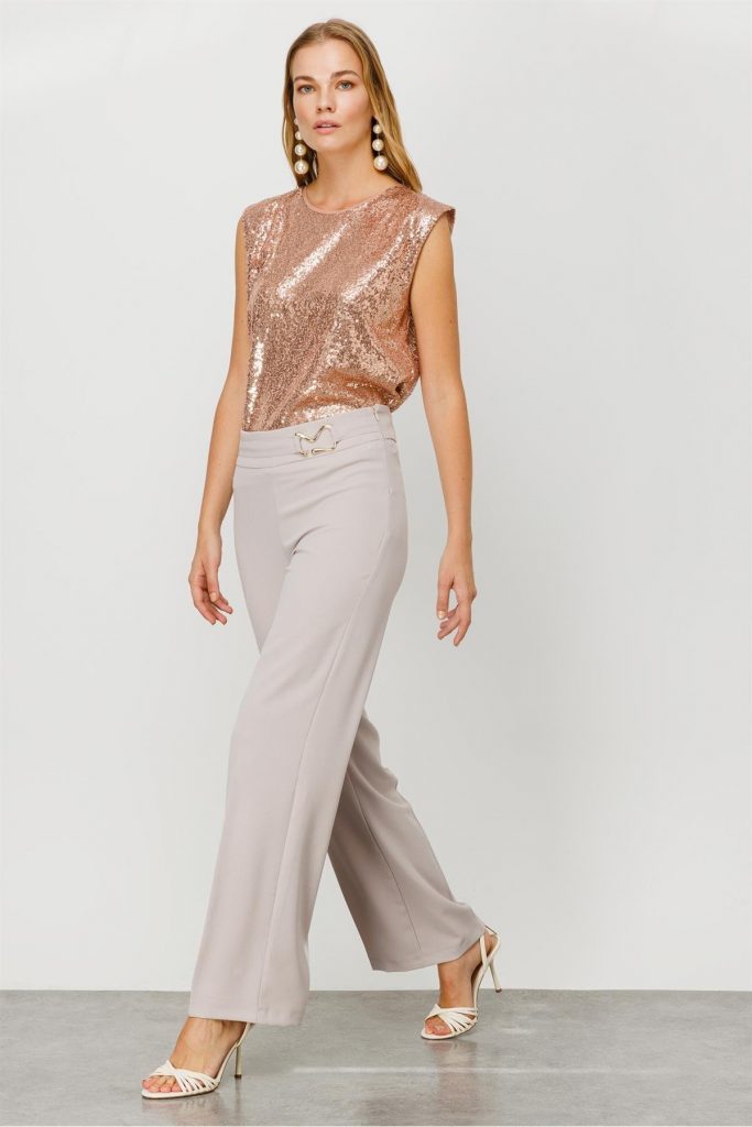 MODAİLGİ Beli Metal Toka Detaylı Pantolon  4043