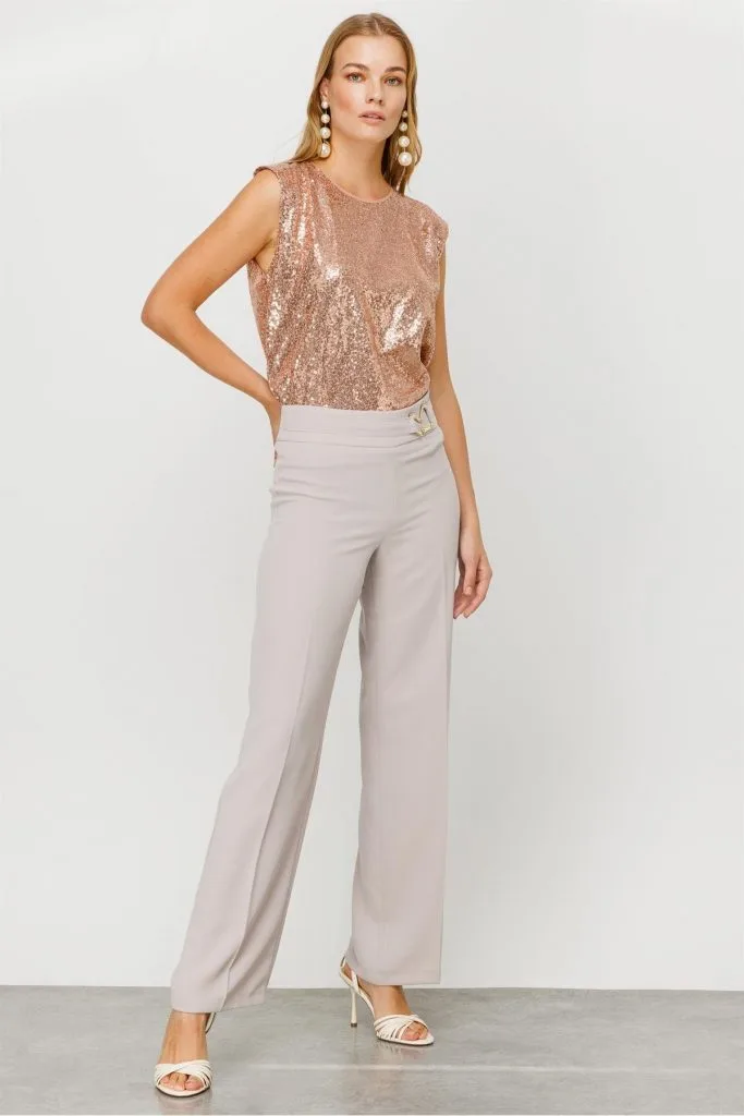 MODAİLGİ Beli Metal Toka Detaylı Pantolon  4043 - TAŞ