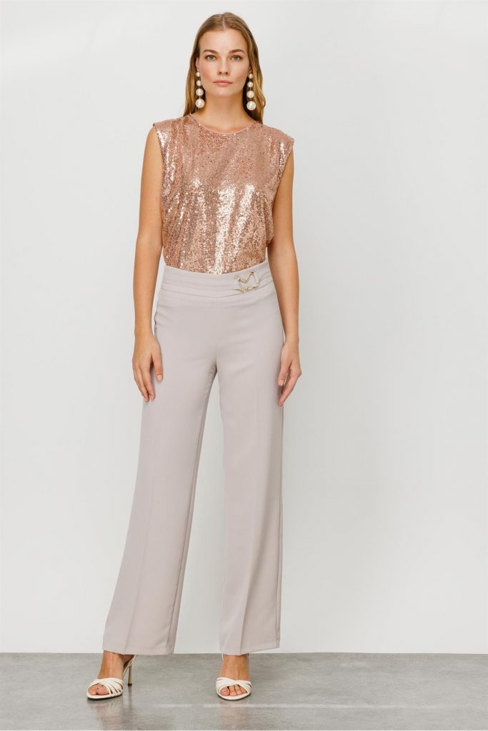 MODAİLGİ Beli Metal Toka Detaylı Pantolon  4043