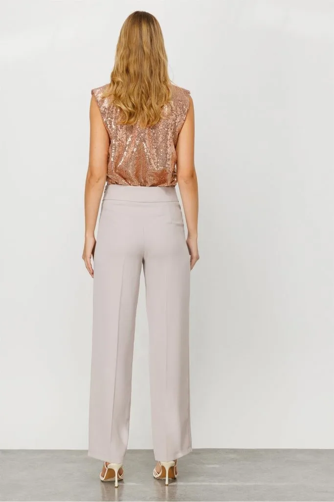 MODAİLGİ Beli Metal Toka Detaylı Pantolon  4043 - TAŞ