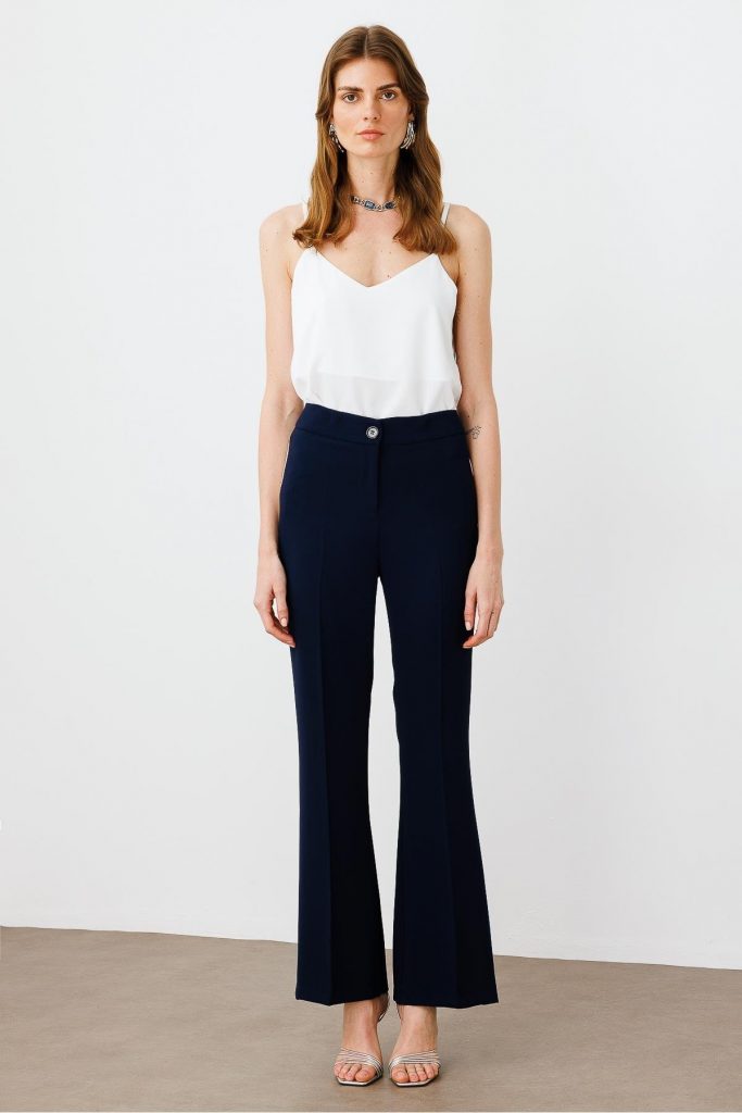 MODAİLGİ  Enkürüsteli Bol Paça Pantolon  4076 - Lacivert