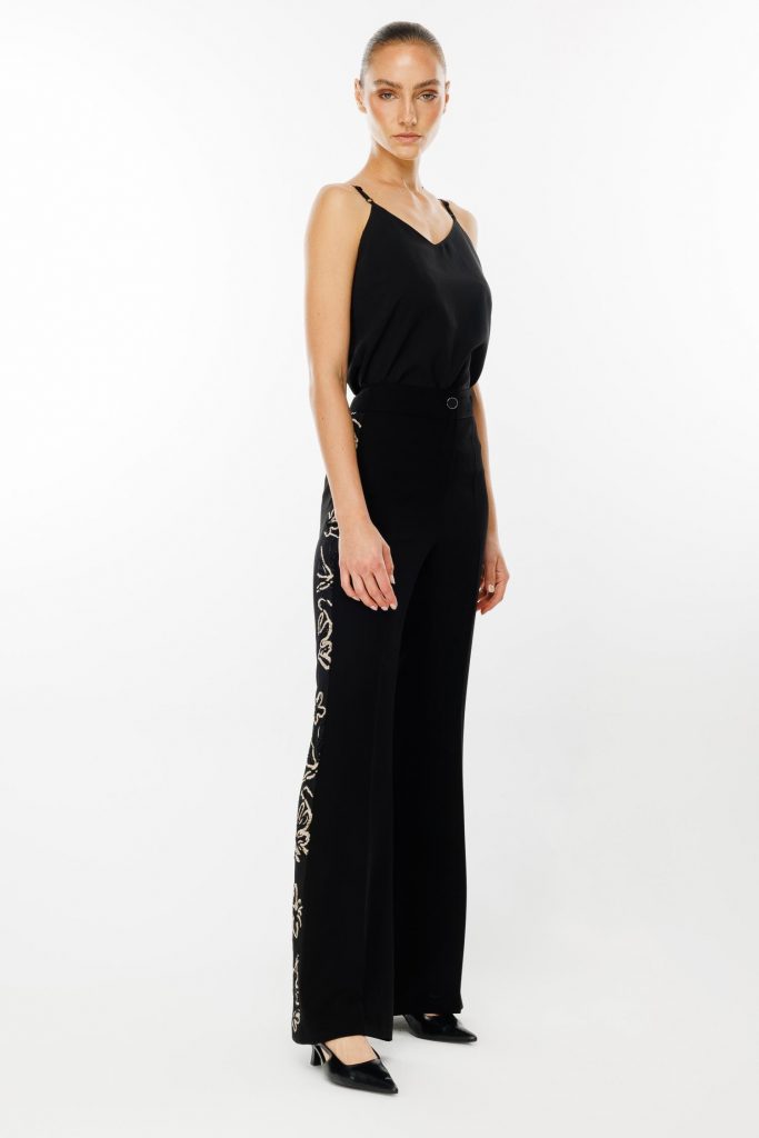 MODAİLGİ Yanları Güpür Şeritli Pantolon 4143 - Siyah