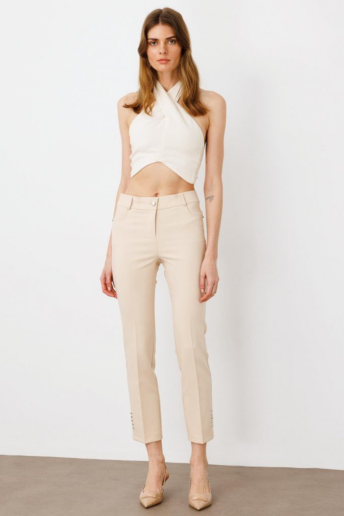 MODAİLGİ Rivet Taşlı Dar Paça Pantolon  4519 - TAŞ