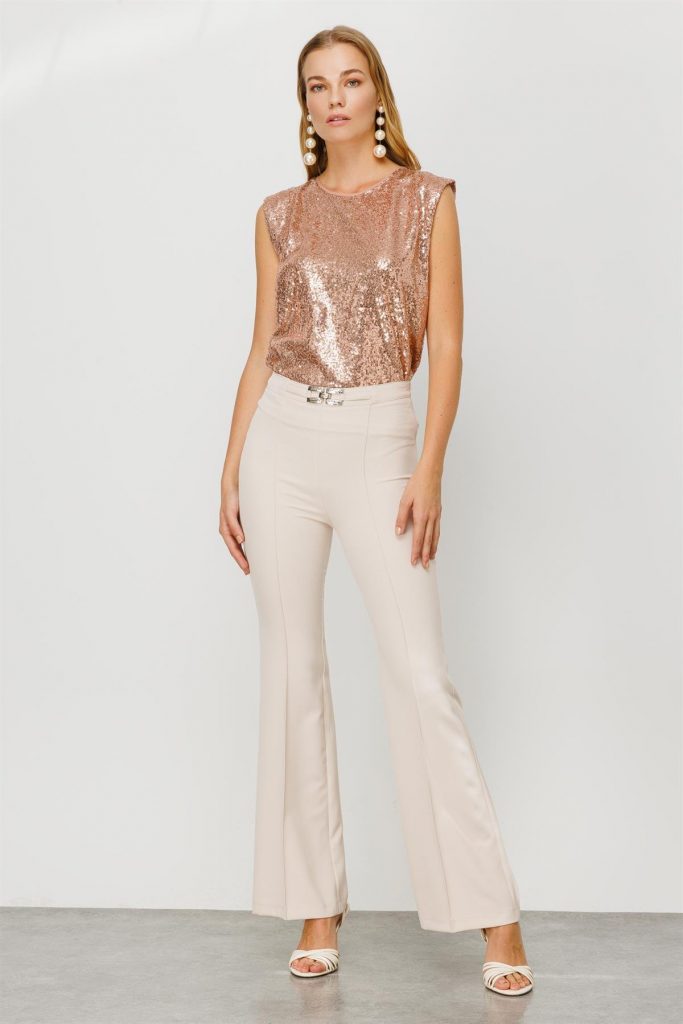 MODAİLGİ Zincir Kemer Tokalı Pantolon 4545 - TAŞ