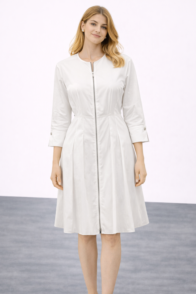 NOCTURNE Önden Fermuarlı Elbise 2395 - Beyaz