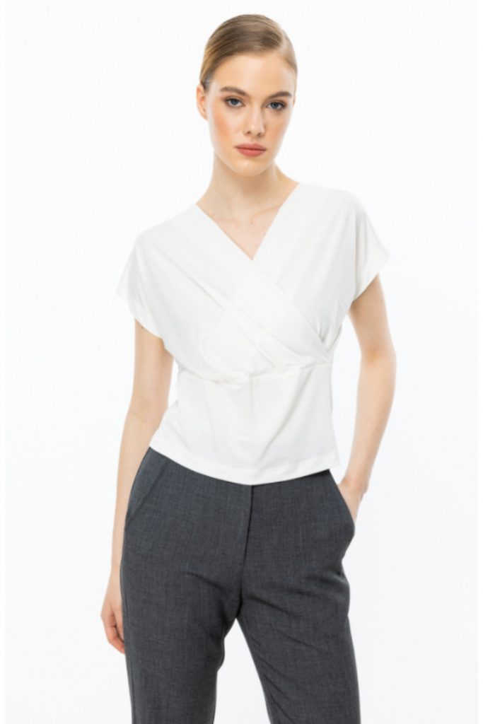 ON TRİKO  Kruvaze Yaka Kısa Kol Bluz  51533