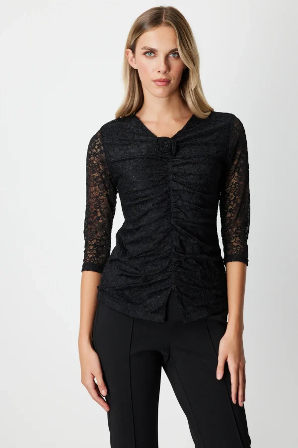 ON TRİKO Gül Detaylı Dantelli Bluz 60364