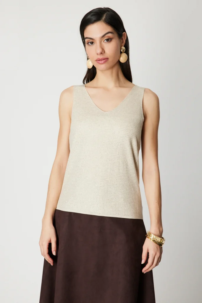 ON TRİKO Taşlı V Yaka Triko Bluz 60437 - BEJ