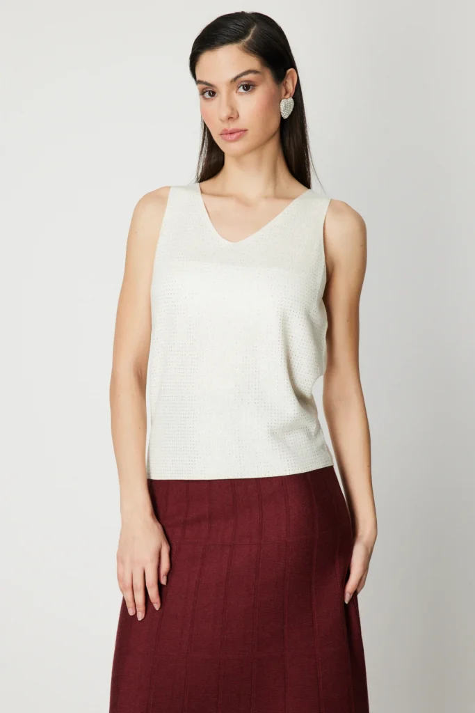 ON TRİKO Taşlı V Yaka Triko Bluz 60437 - EKRU