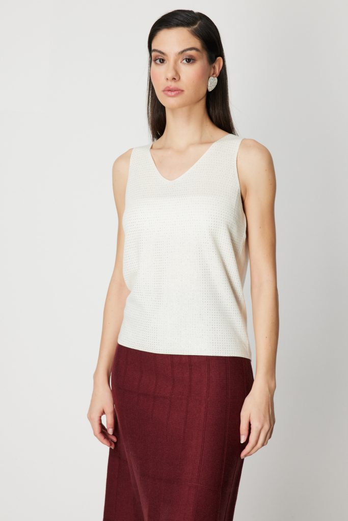 ON TRİKO Taşlı V Yaka Triko Bluz 60437 - EKRU