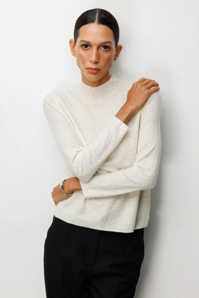 ON TRİKO Dik Yaka Taş Detaylı Bluz 60438 - EKRU