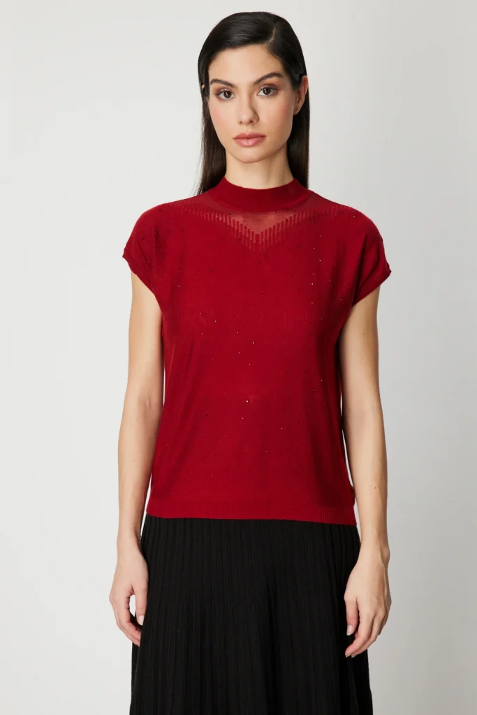 ON TRİKO Transparan Detaylı Taşlı Bluz 60439