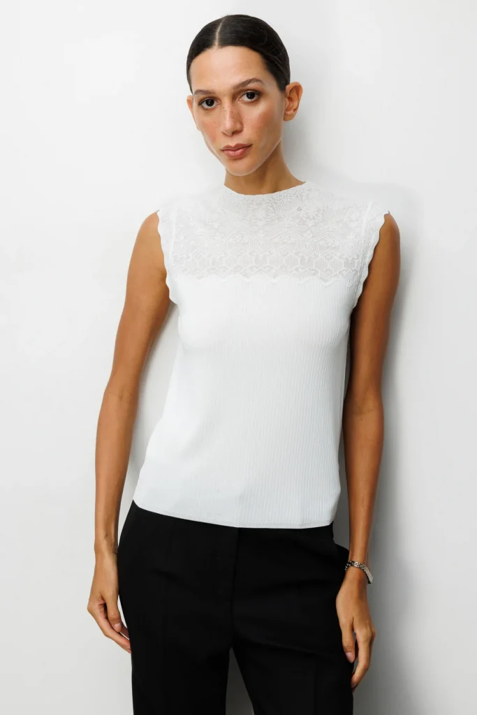 ON TRİKO Fitilli Kolsuz Bluz 60441 - Beyaz