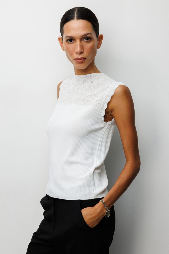 ON TRİKO Fitilli Kolsuz Bluz 60441 - Beyaz