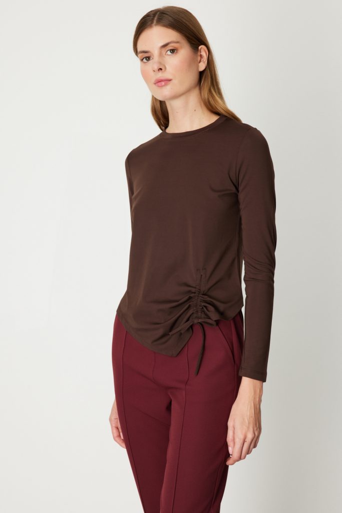 ON TRİKO Asimetrik Kesim Büzgü Detaylı Bluz 61376