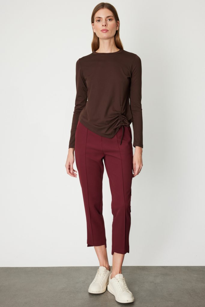 ON TRİKO Asimetrik Kesim Büzgü Detaylı Bluz 61376