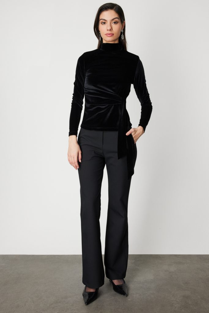 ON TRİKO Beli Bağlamalı Dokulu Bluz 61473