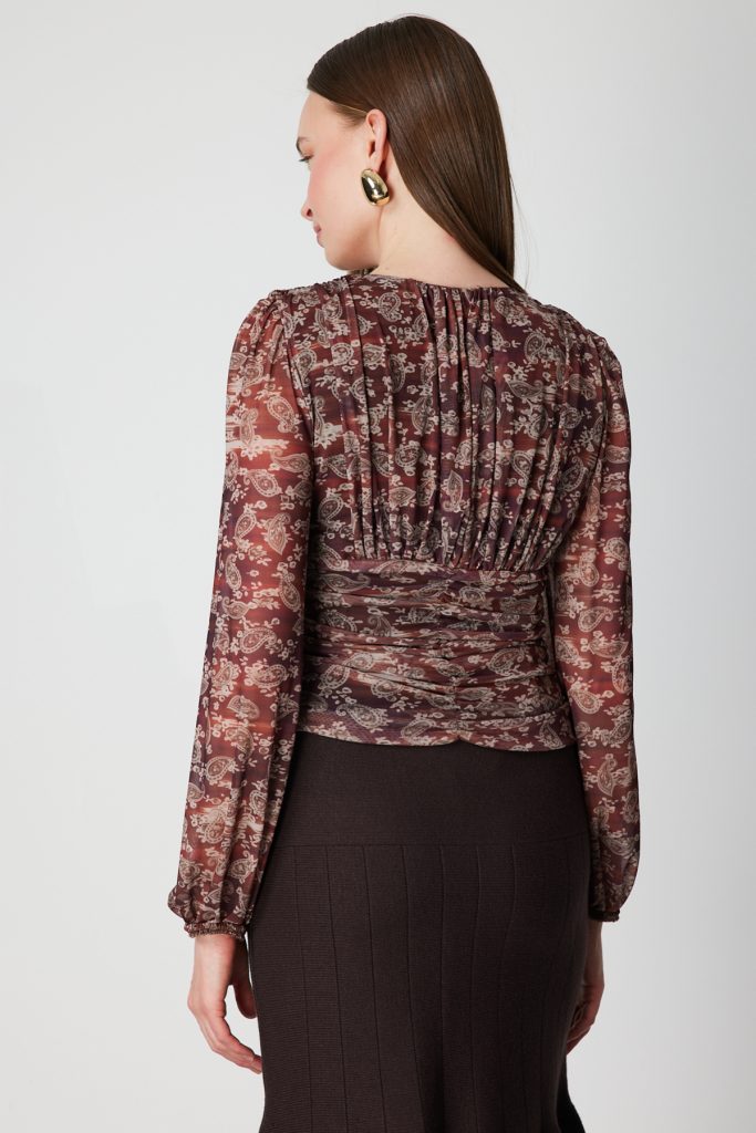 ON TRİKO V Yaka Desenli Şifon Bluz 62302