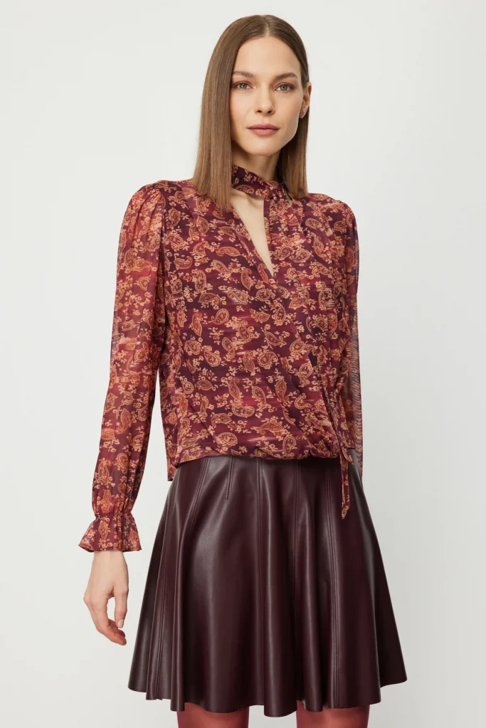 ON TRİKO Yakası Fularlı Leopar Desenli Bluz 62310