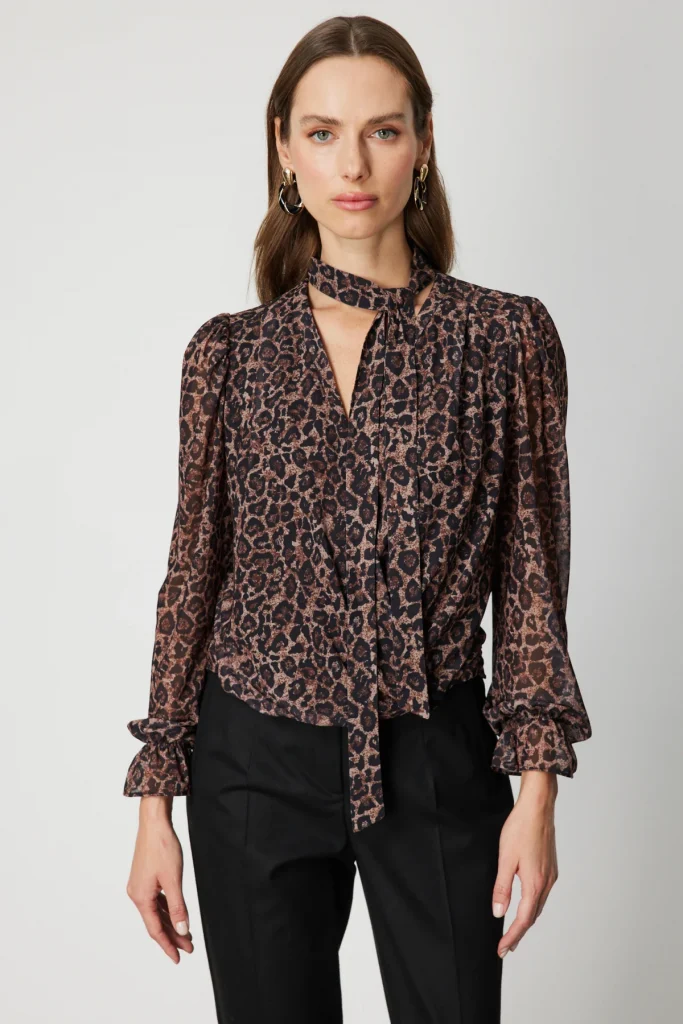 ON TRİKO Yakası Fularlı Leopar Desenli Bluz 62310 - leopar