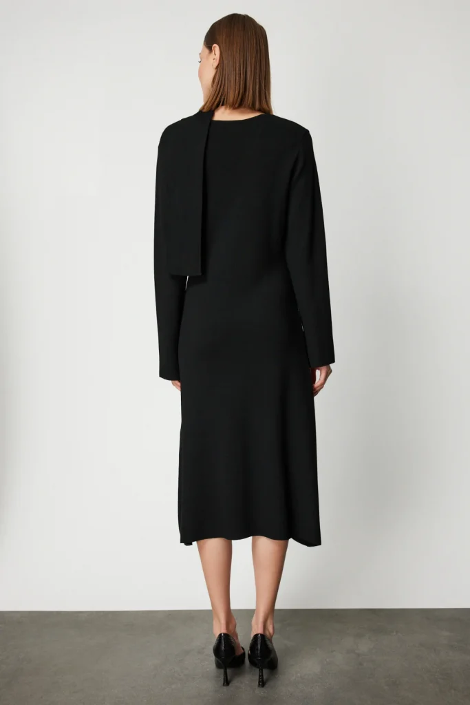 ON TRİKO V Yaka Kuşaklı Triko Elbise 63401