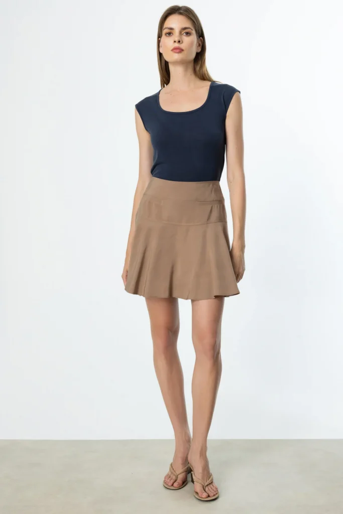 ON TRİKO Volanlı Mini Etek 54207 - camel