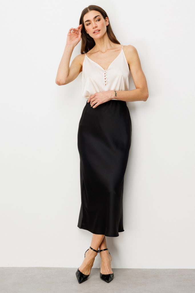 ON TRİKO Beli Lastikli Saten Etek  54212 - Siyah