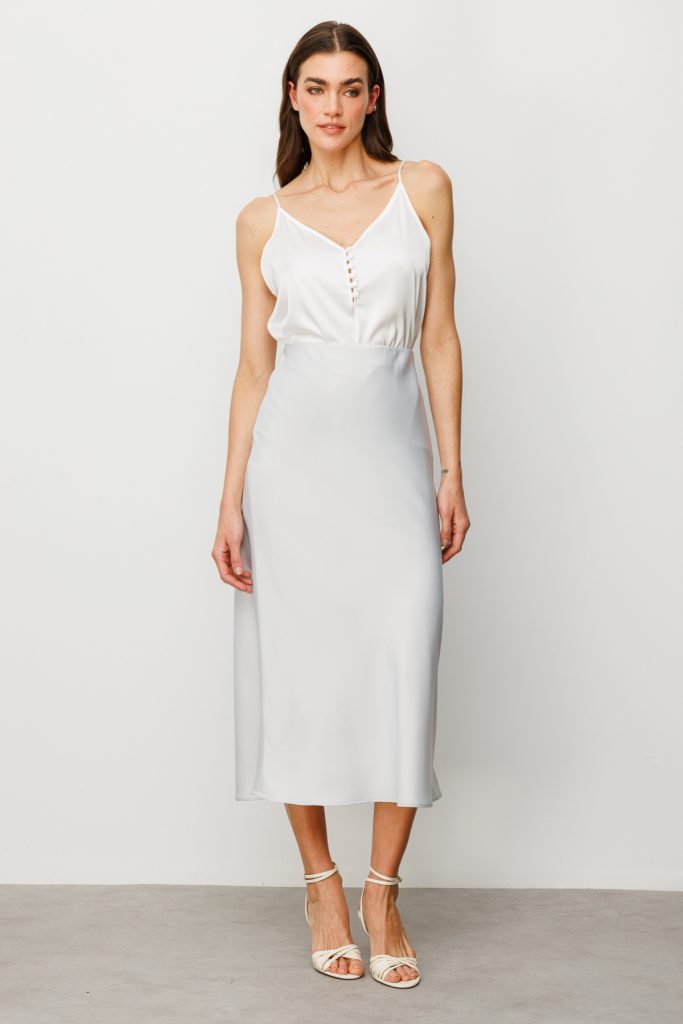 ON TRİKO Beli Lastikli Saten Etek  54212 - GRİ