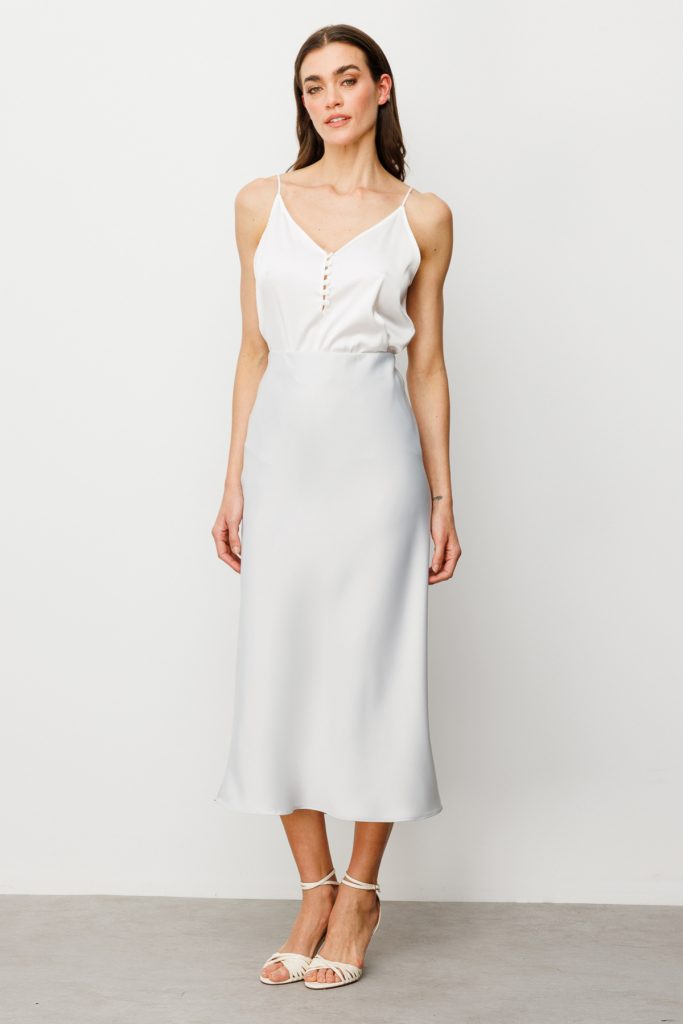 ON TRİKO Beli Lastikli Saten Etek  54212 - GRİ