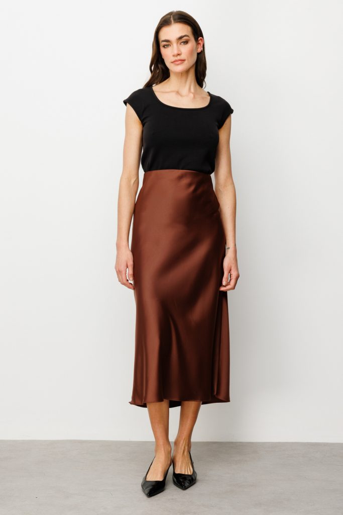 ON TRİKO Beli Lastikli Saten Etek  54212 - kahve